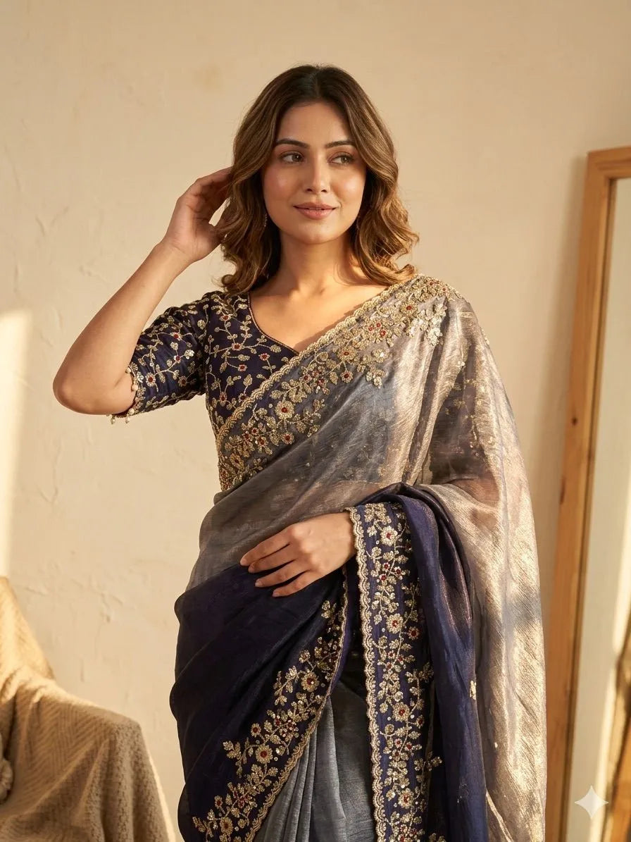 Beautiful Soft Fendy Sequence Embroidery Work Sarees