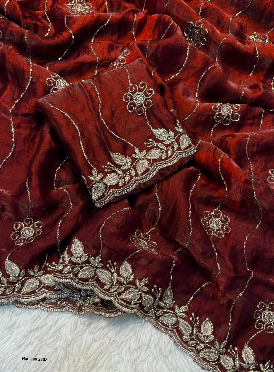 Fancy Space Silk Saree with Sequin Embroidery & C Pallu