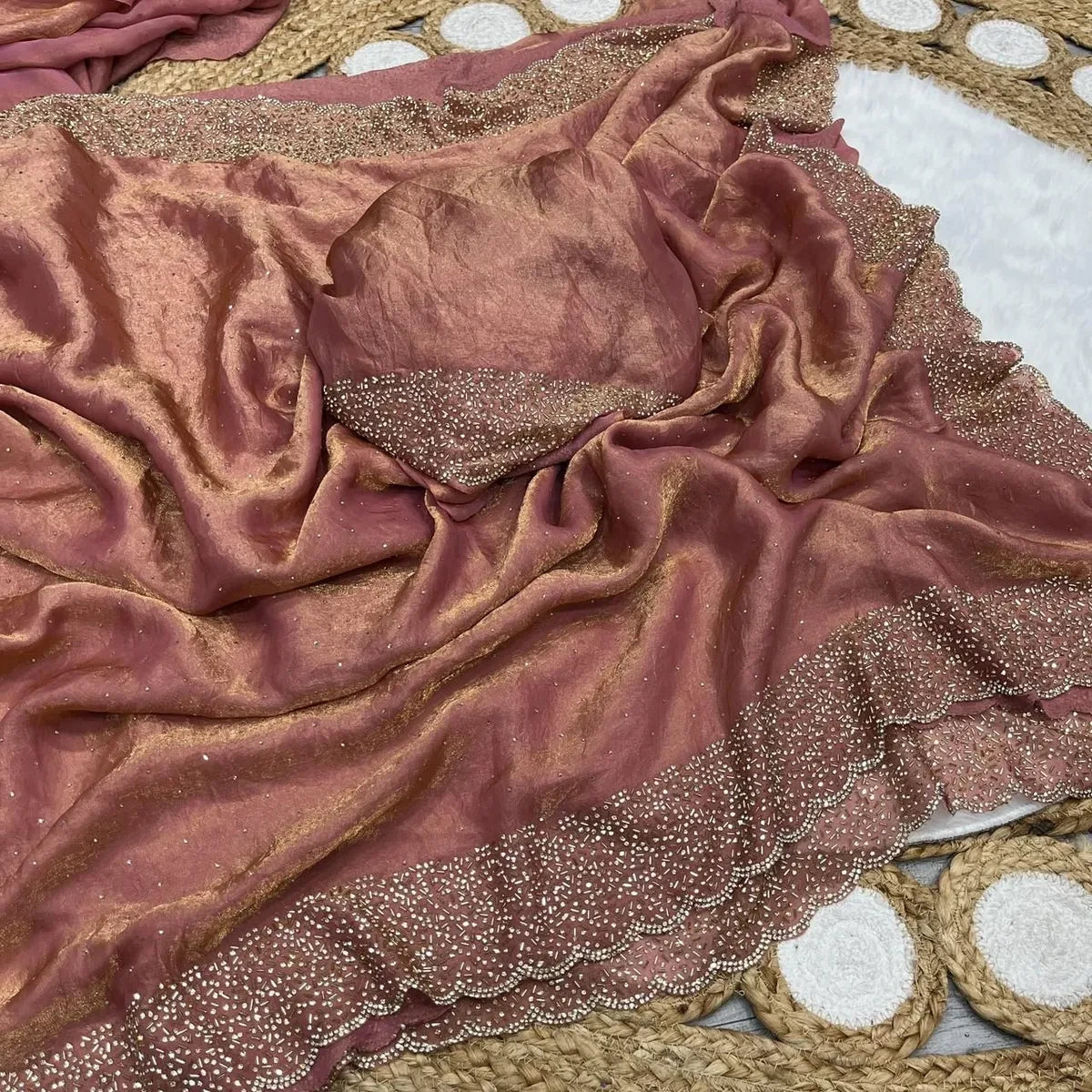 Most Ever Gorgeous Space Silk Saree With Attractive Blouse Piece