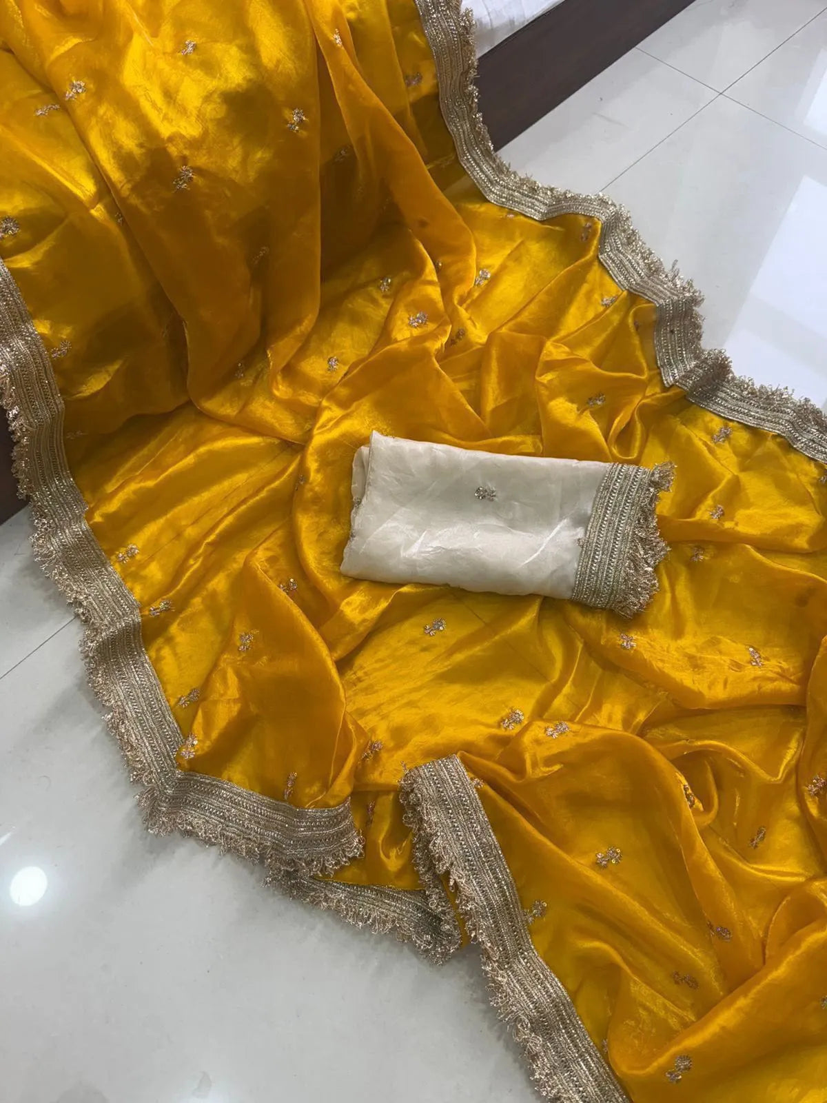 Insta Viral Space Silk Saree Multi Sequence Full Worked With Contrast Blouse