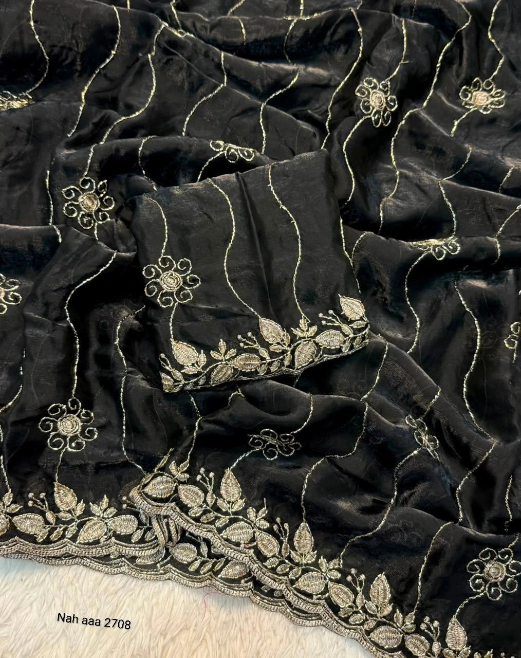 Fancy Space Silk Saree with Sequin Embroidery & C Pallu