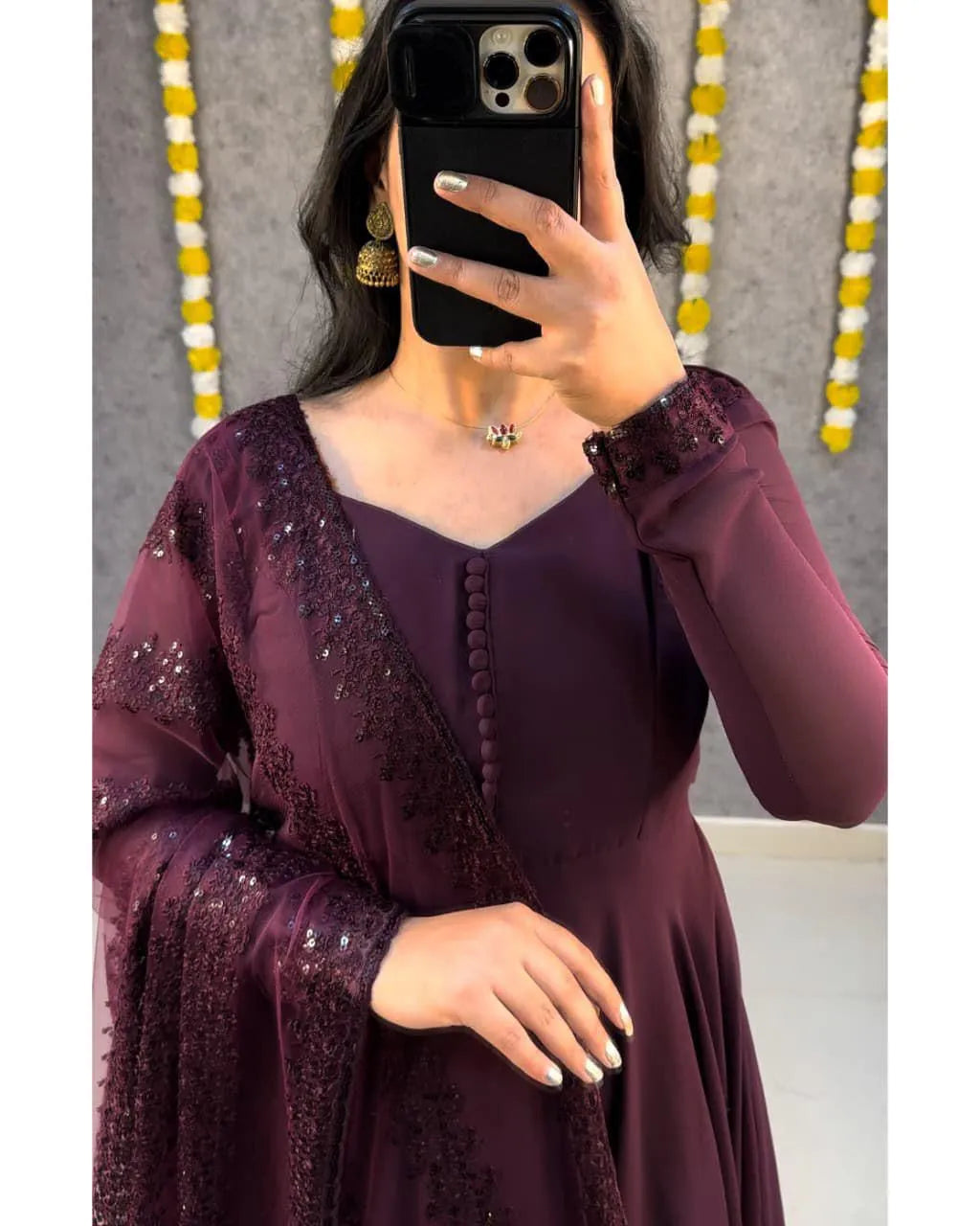 Premium Faux Georgette Gown With Embroidery Dupatta