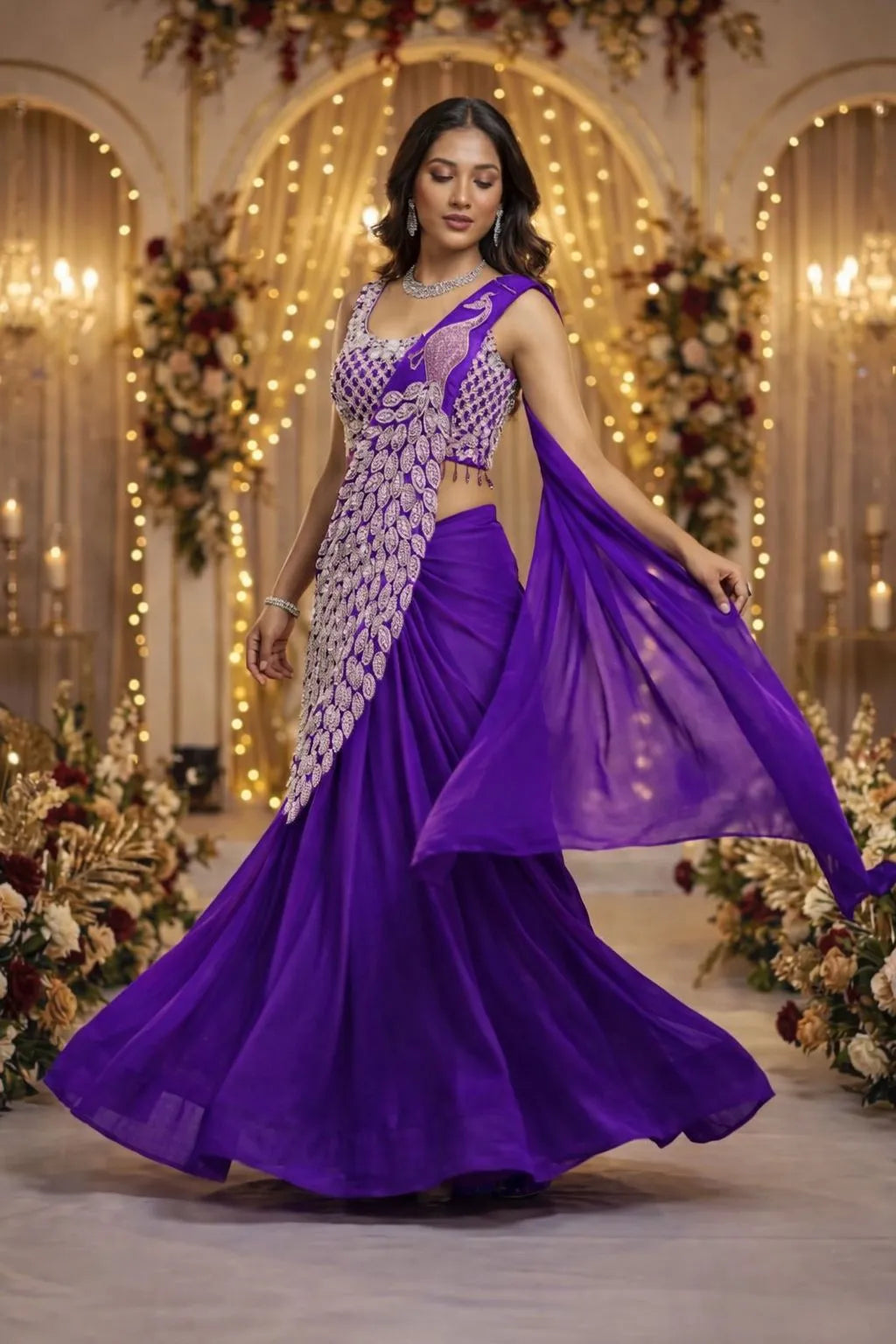 Trending Embroidery Sequence work Ready to Wear Saree Set with Embroidery Blouse