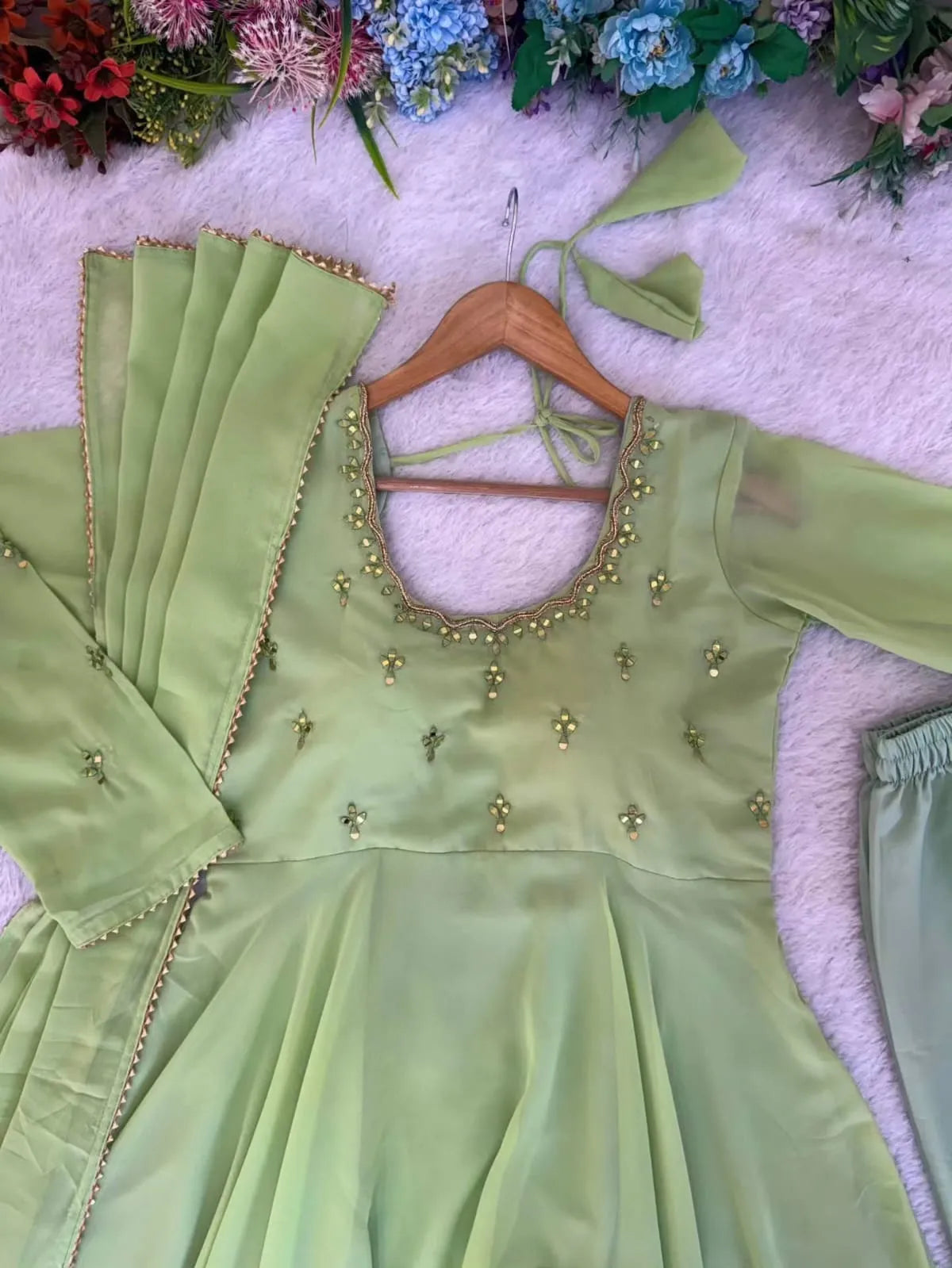 Premium Georgette Minnale Anarkali Set With Bottom & Dupatta