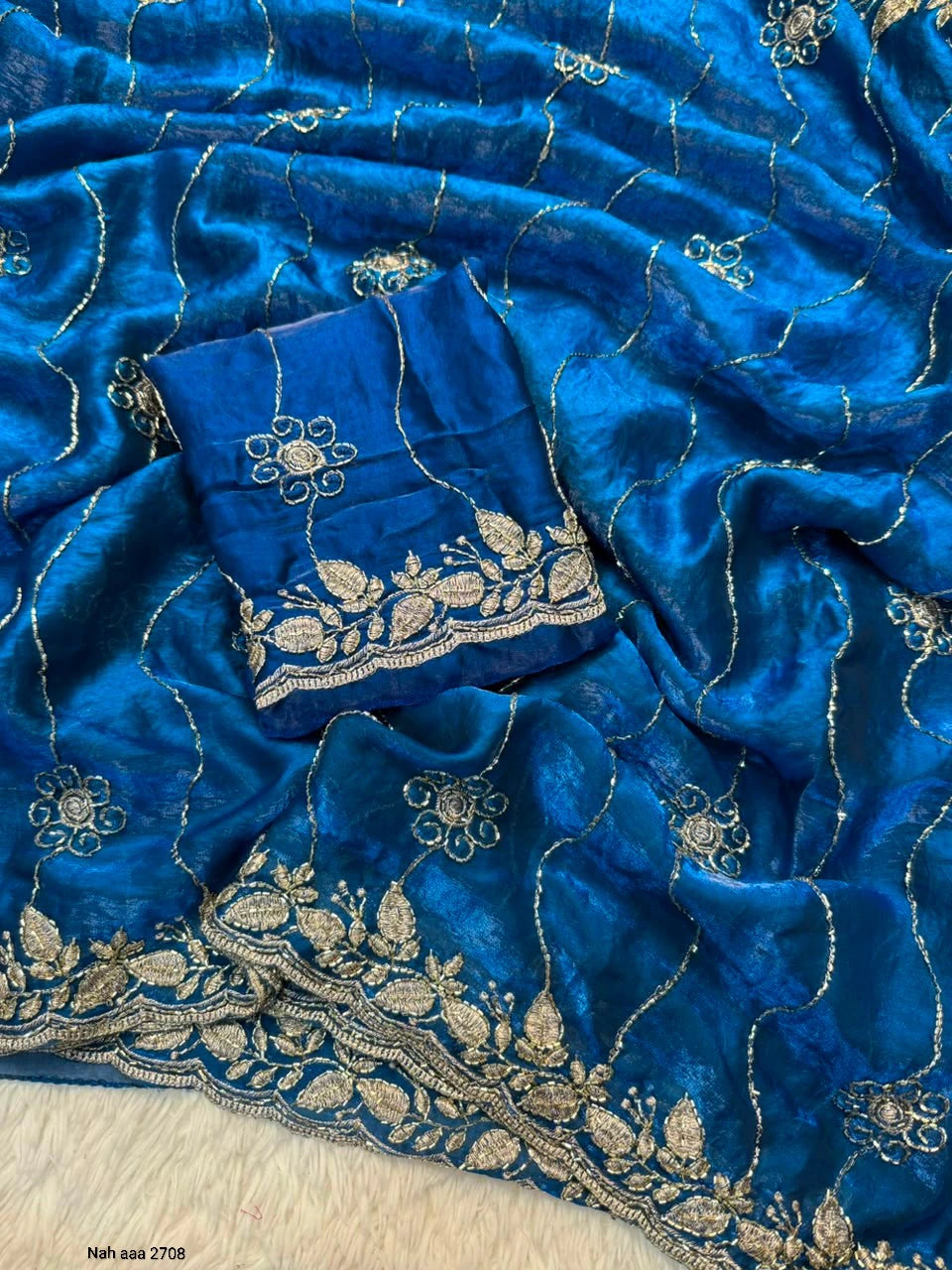 Fancy Space Silk Saree with Sequin Embroidery & C Pallu