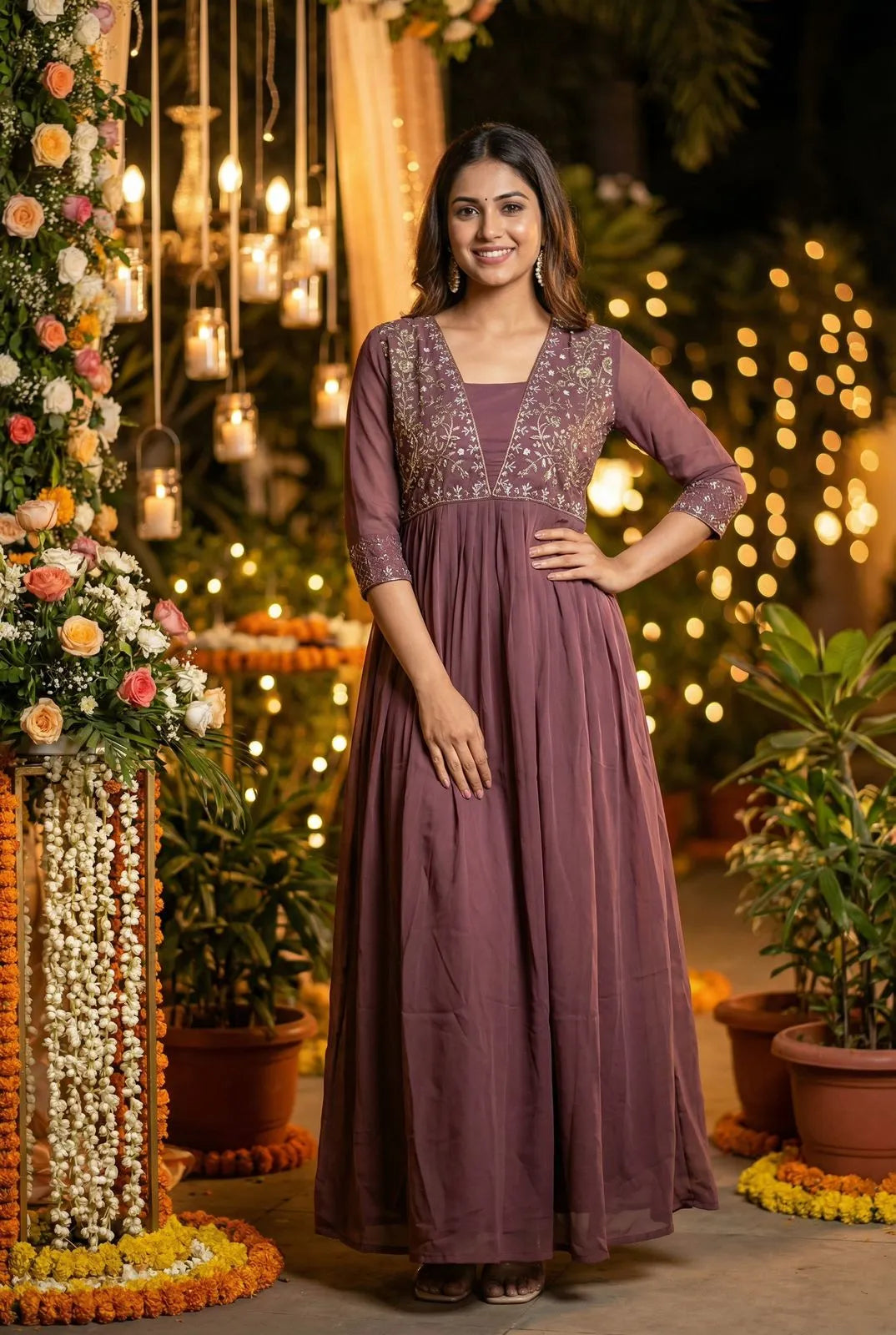 Ready to wear gown with embroidery and hand work