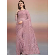 Women's Net Self Design Saree With Unstitched Blouse 5.5Mtr (Light Brown)