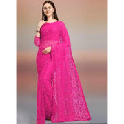 Women's Net Self Design Saree With Unstitched Blouse 5.5Mtr (Rani)