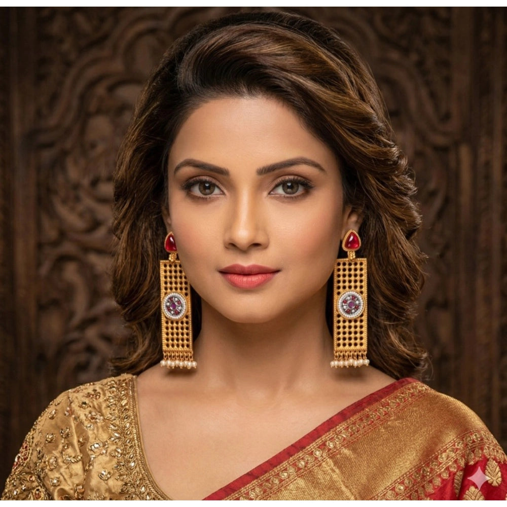Women's Zinc Alloy Gold Plated Dangler Earrings (Multicolor)