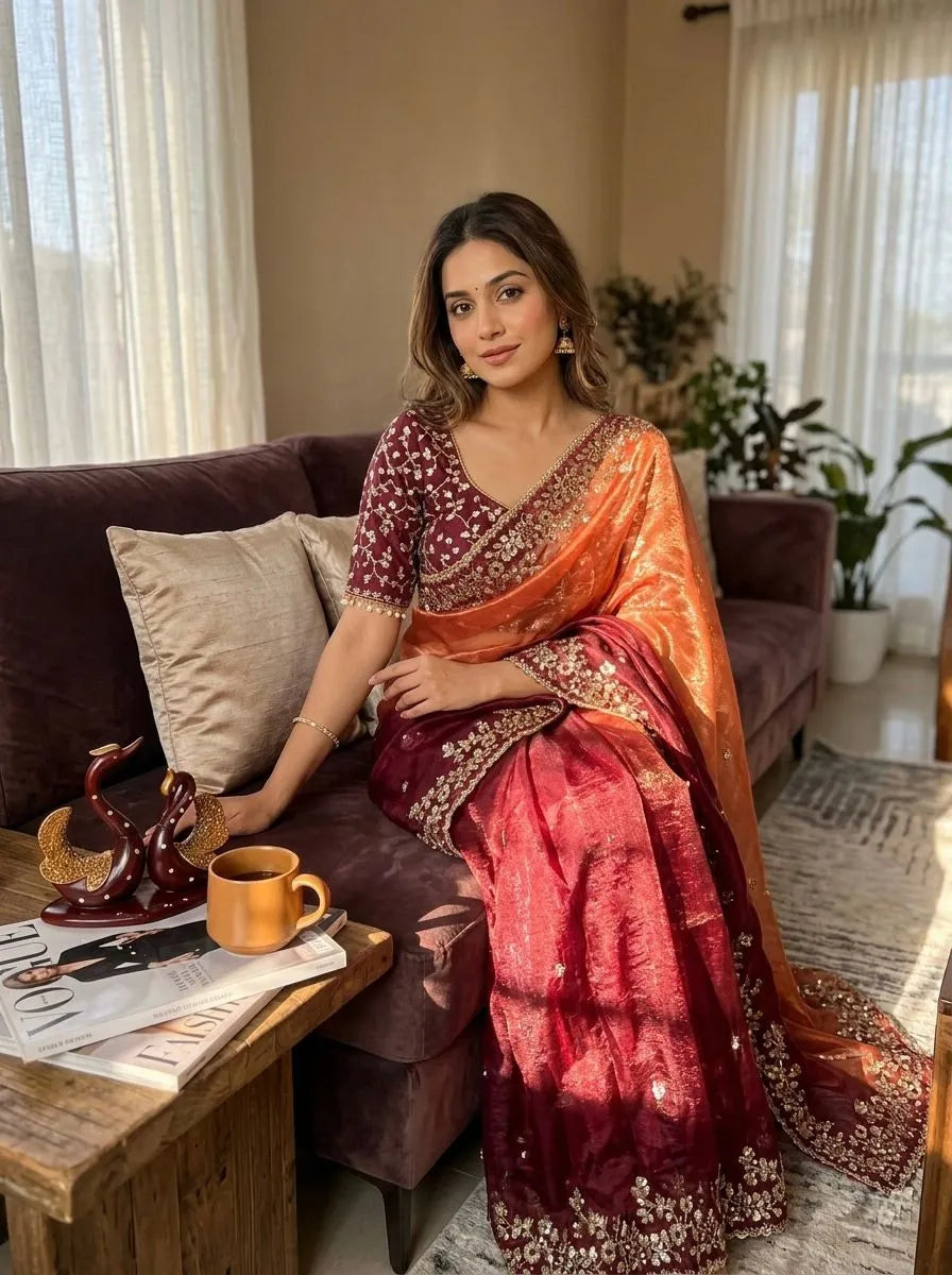 Beautiful Soft Fendy Sequence Embroidery Work Sarees