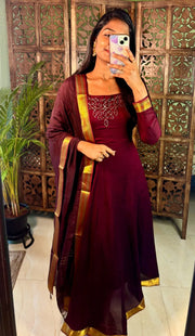 Kadhalar Dhinam Roja Outfit Recreation Hand Work Gown with Duppata