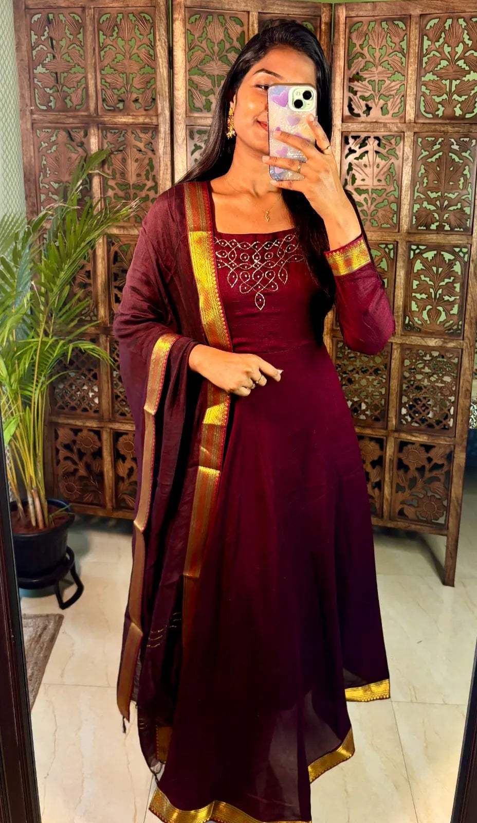 Kadhalar Dhinam Roja Outfit Recreation Hand Work Gown with Duppata
