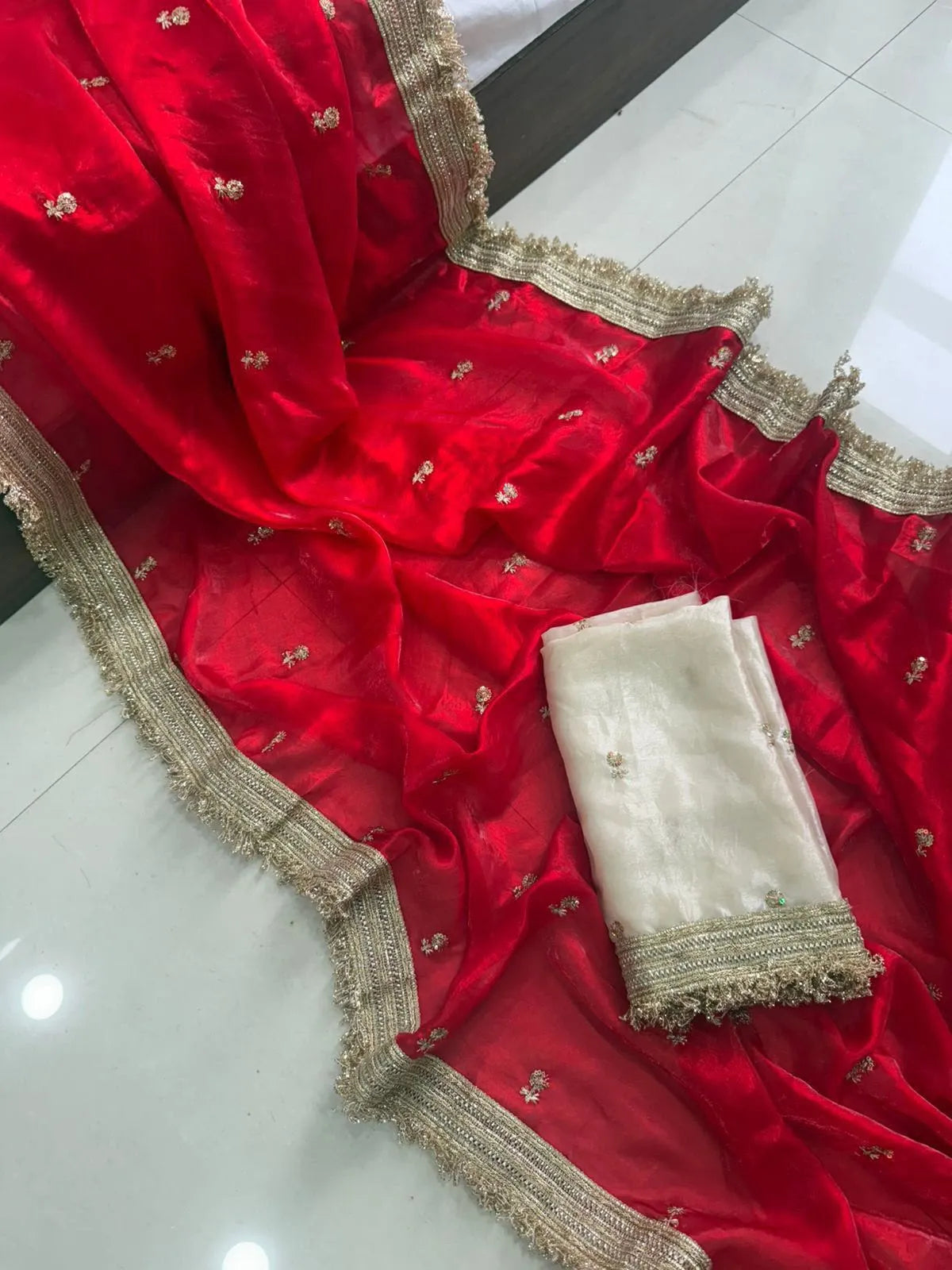 Insta Viral Space Silk Saree Multi Sequence Full Worked With Contrast Blouse