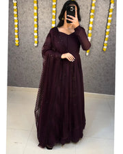 Premium Faux Georgette Gown With Embroidery Dupatta