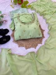 Premium Georgette Minnale Anarkali Set With Bottom & Dupatta