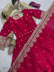 Designer Fendy Silk Embroidery Party Wear Gown Set