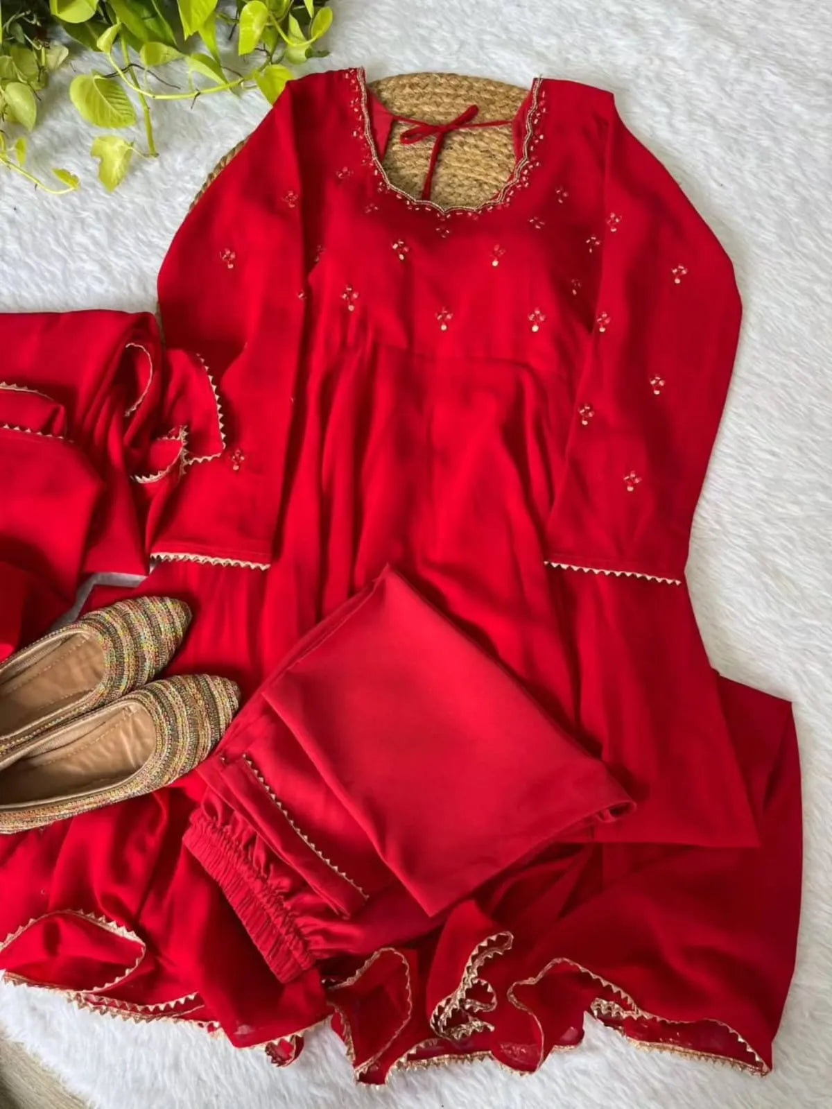 Premium Georgette Minnale Anarkali Set With Bottom & Dupatta