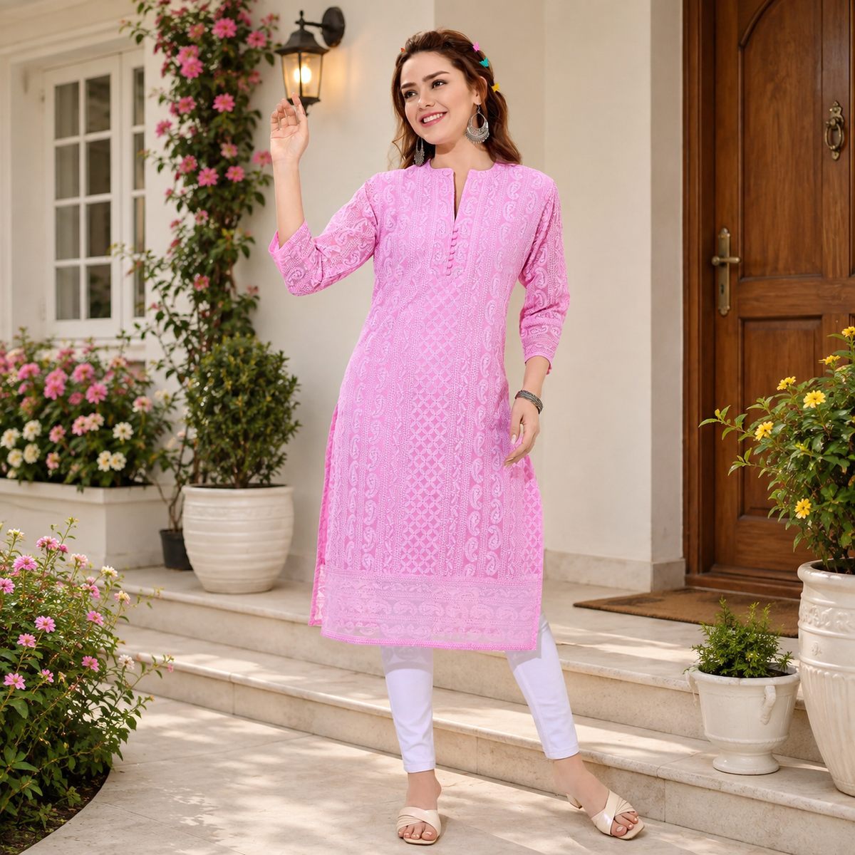 Long Chikankari Kurtis