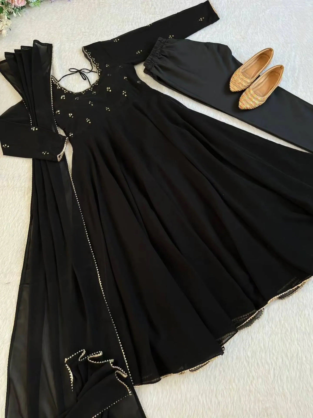 Premium Georgette Minnale Anarkali Set With Bottom & Dupatta