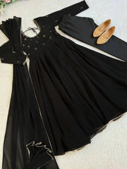 Premium Georgette Minnale Anarkali Set With Bottom & Dupatta