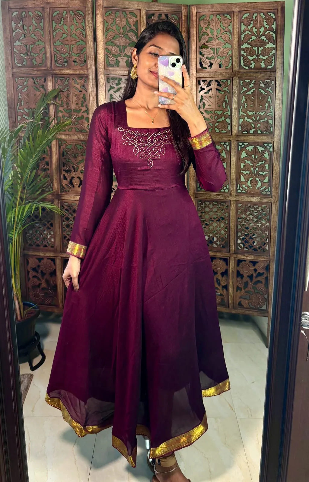 Kadhalar Dhinam Roja Outfit Recreation Hand Work Gown with Duppata