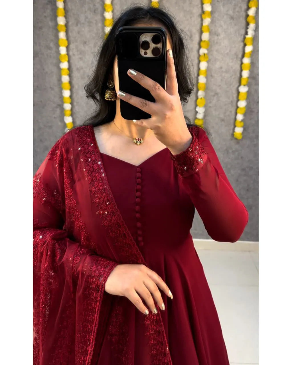 Premium Faux Georgette Gown With Embroidery Dupatta