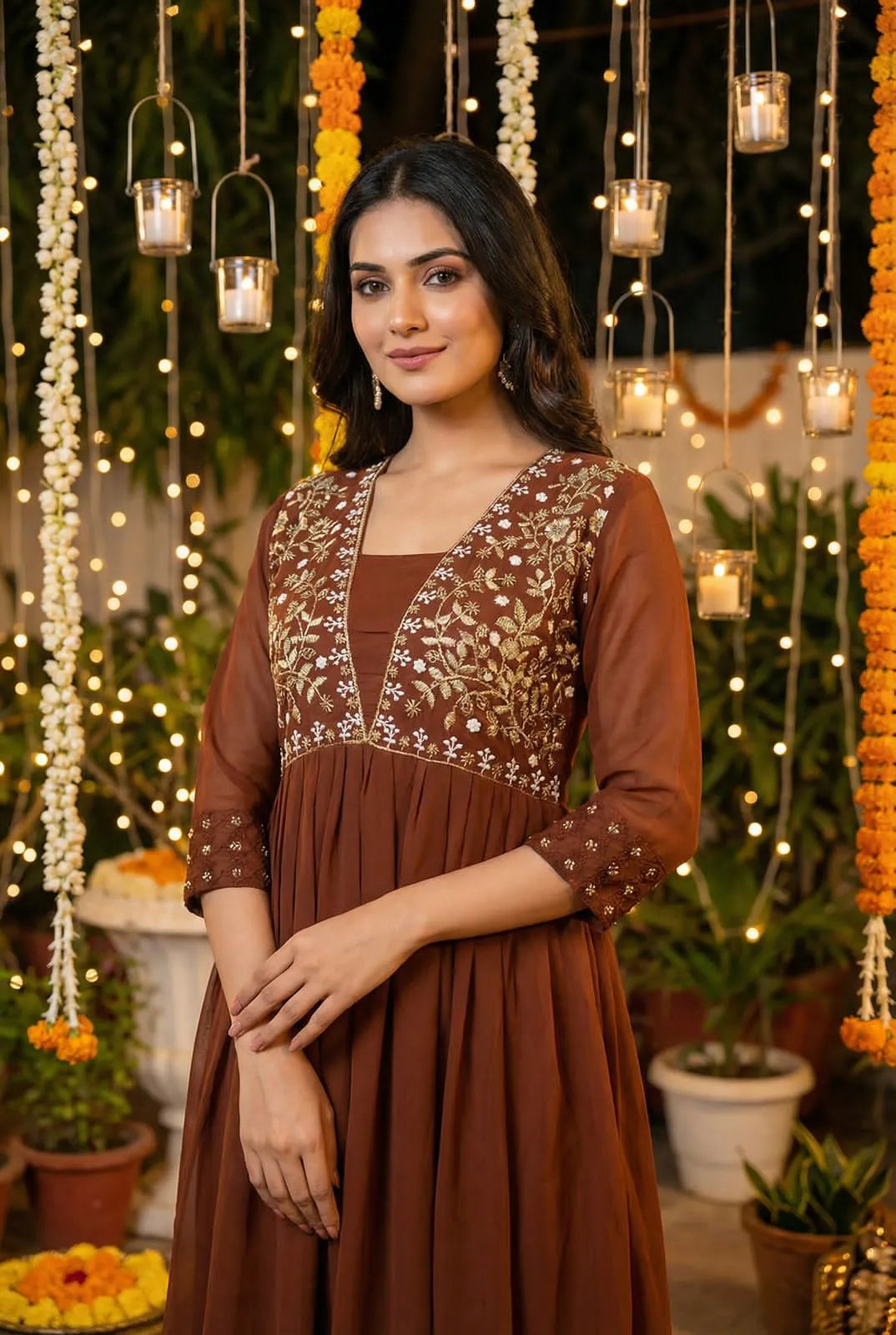 Ready to wear gown with embroidery and hand work