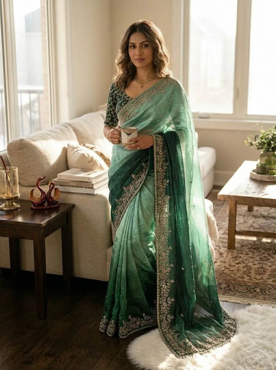 Beautiful Soft Fendy Sequence Embroidery Work Sarees