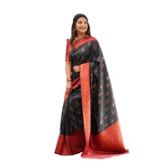Women's Litchi silk Printed Saree With Unstitched Blouse (Grey)