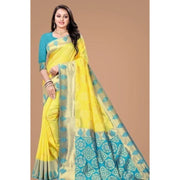 Women's Litchi silk Printed Saree With Unstitched Blouse (Yellow)