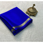 Women's Crepe Chit Pallu Solid Saree With Unstitched Blouse 5.5Mtr (Blue)