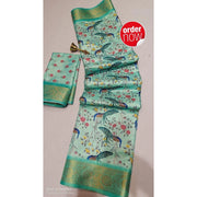 Women's Digital Dolla Silk Printed Saree With Unstitched Blouse 5.5Mtr (Pista Green)