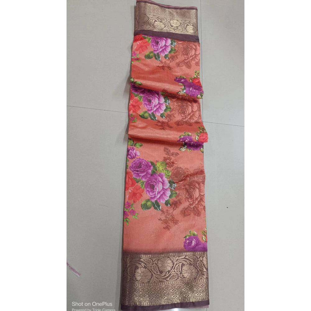 Women's Digital Dolla Silk Printed Saree With Unstitched Blouse 5.5Mtr (Orange)