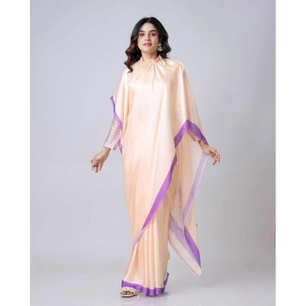 Women's Soft Crepe Silk Printed Ready To Wear Saree With Unstitched Blouse 5.5Mtr (Beige)
