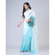 Women's Soft Crepe Silk Printed Ready To Wear Saree With Unstitched Blouse 5.5Mtr (Sky Blue)
