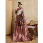 Women's Silk Printed Saree With Unstitched Blouse 5.5Mtr (Wine)