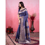 Women's Banarasi Silk Printed Saree With Unstitched Blouse 5.5Mtr (Blue)