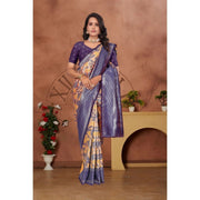 Women's Banarasi Silk Jaquard Woven Saree With Unstitched Blouse 5.5Mtr (Orange)