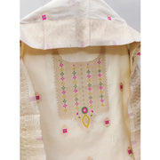 Women's Banarasi Silk Printed Unstitched Salwar Suit Material With Dupatta (White, 3Mtrs)