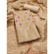 Women's Banarasi Silk Printed Unstitched Salwar Suit Material With Dupatta (Cream, 3Mtrs)