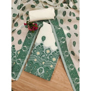 Women's Banarasi Silk Printed Unstitched Salwar Suit Material With Dupatta (Bottle Green, 3Mtrs)