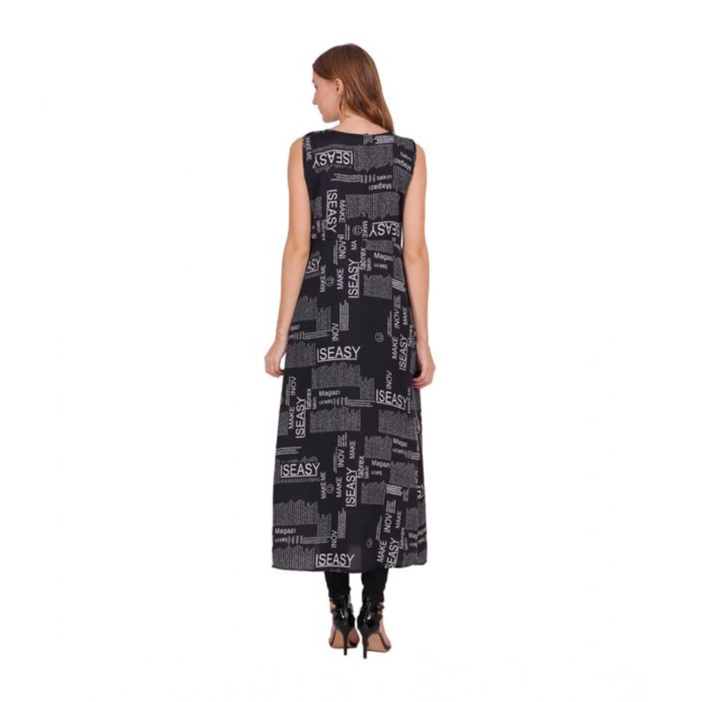 Women's Casual Crepe Sleeveless Slit Dress (Black)