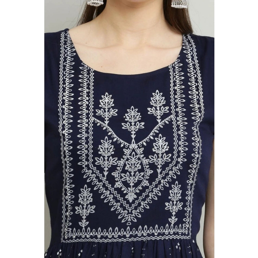 Women's Casual Rayon Sleeveless Kurti (Blue)