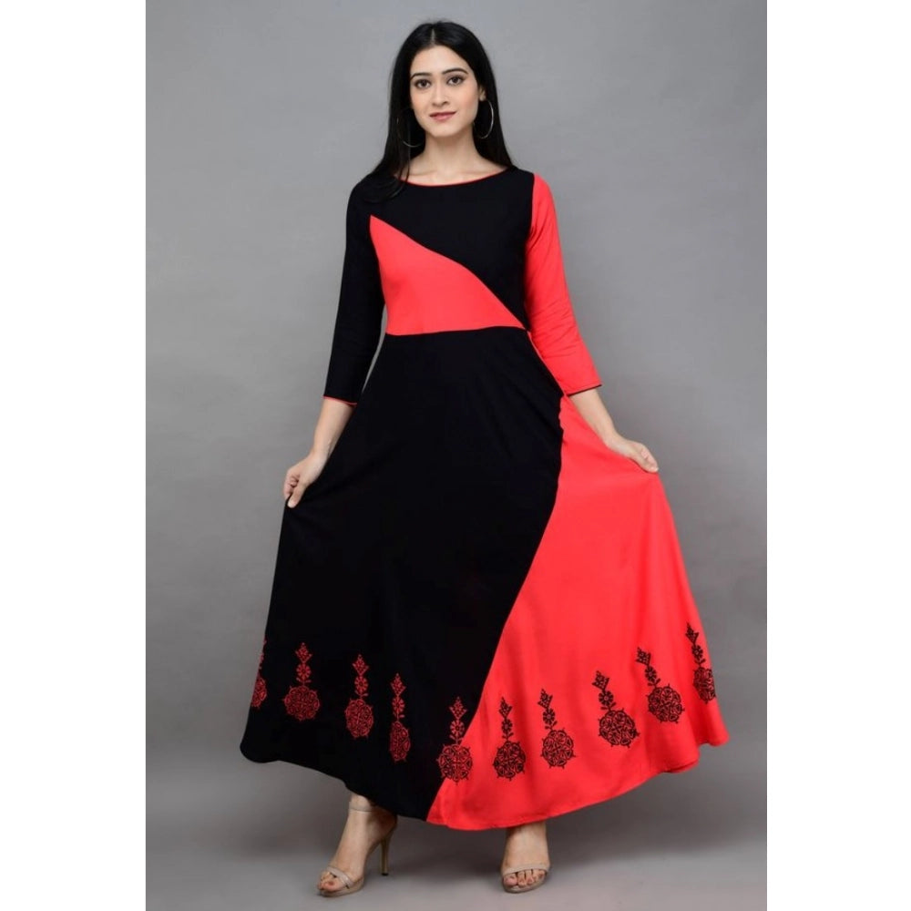 Women's Casual Rayon 3-4th Sleeves Maxi Dress (Pink)