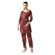 Women's Casual Crepe 3-4th Sleeves Cord Set (Maroon)