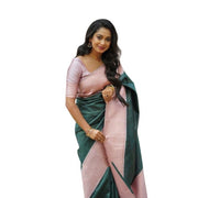 Women's Soft Lichi Silk Printed Saree With Unstitched Blouse 5.5Mtr (Green)