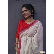 Women's Soft Lilan Printed Saree With Unstitched Blouse 5.5Mtr (White)