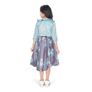 Girl's Satin Printed Sleeve Less Round Neck Dress (Sea Green)
