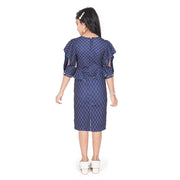 Girl's Knitted Striped Short Sleeve Round Neck Dress (Navy Blue)