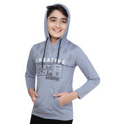 Boy's Cotton Printeded Hooded Neck Hoodies (Steel Blue)